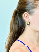 18K Yellow Gold and Sterling Silver Quartz Ear Clips