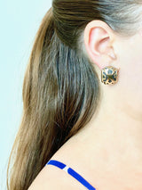 18K Yellow Gold and Sterling Silver Geometric Ear Clips