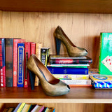 Antique Gold Hidden Platform Peep-Toe Pumps