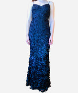 Black Sleeveless V-neck 'Petal' Evening Gown