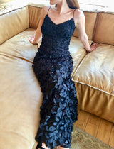 Black Sleeveless V-neck 'Petal' Evening Gown
