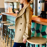 Tan Mid-Length Double-Breasted Trench Coat
