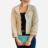 Cream and Black Three-Quarter Length Sleeve Blazer