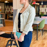 Cream and Black Three-Quarter Length Sleeve Blazer