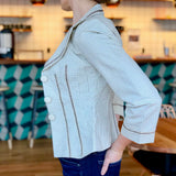 Cream and Black Three-Quarter Length Sleeve Blazer