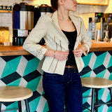 Cream and Black Three-Quarter Length Sleeve Blazer