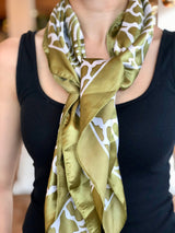 Green and Cream Celtic Design Silk Scarf