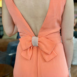 Peach Sleeveless V-Neck Floor-Length Evening Gown