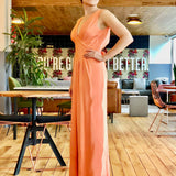 Peach Sleeveless V-Neck Floor-Length Evening Gown