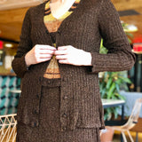 Metallic Brown and Striped Three-Piece Knit Ensemble