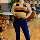 Metallic Brown and Striped Three-Piece Knit Ensemble