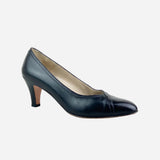 Black Leather Semi-Pointed Toe Pumps