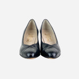 Black Leather Semi-Pointed Toe Pumps