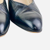 Black Leather Semi-Pointed Toe Pumps