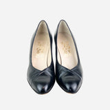 Black Leather Semi-Pointed Toe Pumps