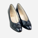 Black Leather Semi-Pointed Toe Pumps