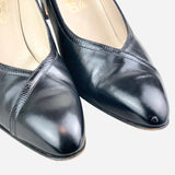 Black Leather Semi-Pointed Toe Pumps