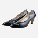 Black Leather Semi-Pointed Toe Pumps