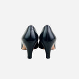 Black Leather Semi-Pointed Toe Pumps
