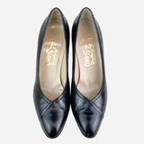 Black Leather Semi-Pointed Toe Pumps