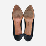 Black Leather Semi-Pointed Toe Pumps