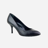 Black Leather Semi-Pointed Pumps