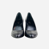 Black Leather Semi-Pointed Pumps