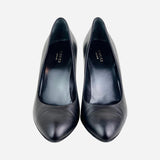 Black Leather Semi-Pointed Pumps