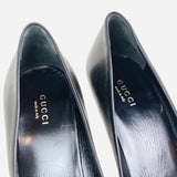 Black Leather Semi-Pointed Pumps