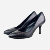 Black Leather Semi-Pointed Pumps