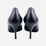 Black Leather Semi-Pointed Pumps