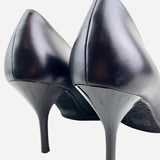 Black Leather Semi-Pointed Pumps