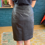 Black Leather Knee-Length Zipper Skirt