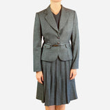 Black Check Knee-Length Pleated Skirt Suit