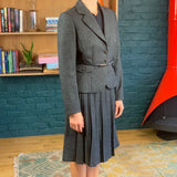 Black Check Knee-Length Pleated Skirt Suit