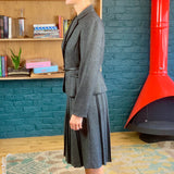 Black Check Knee-Length Pleated Skirt Suit