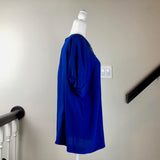 Blue Silk Short-Sleeve Embroidered Top