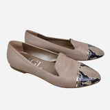 Taupe Leather Semi-pointed Toe Loafers Flats