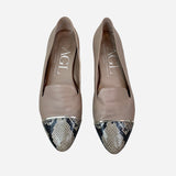 Taupe Leather Semi-pointed Toe Loafers Flats