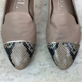 Taupe Leather Semi-pointed Toe Loafers Flats