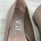 Taupe Leather Semi-pointed Toe Loafers Flats