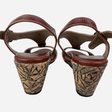 Brown Leather and Cork Embossed Sandals Wedges