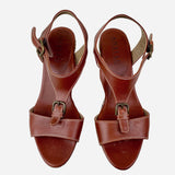Brown Leather and Cork Embossed Sandals Wedges