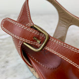 Brown Leather and Cork Embossed Sandals Wedges