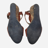 Brown Leather and Cork Embossed Sandals Wedges