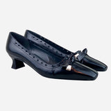 Black Leather Square-Toe Low-Heeled Pumps