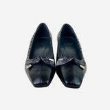 Black Leather Square-Toe Low-Heeled Pumps