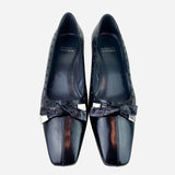 Black Leather Square-Toe Low-Heeled Pumps