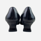 Black Leather Square-Toe Low-Heeled Pumps