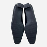 Black Leather Square-Toe Low-Heeled Pumps